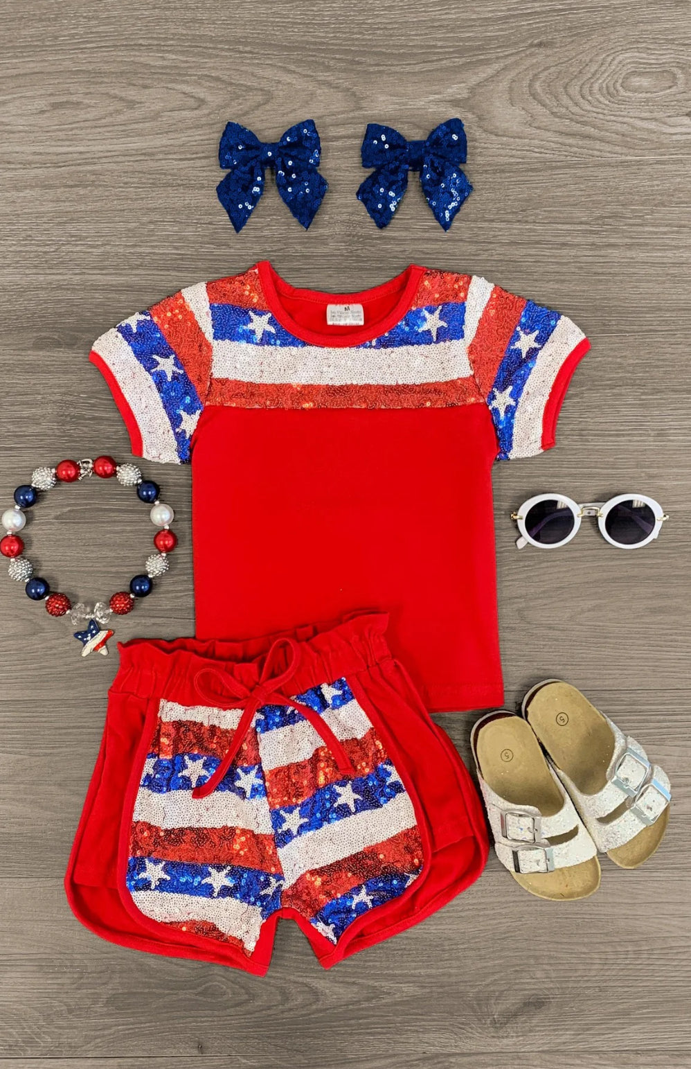 Sequin Stars & Stripes Lounge Short Set