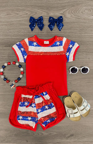 Sequin Stars & Stripes Lounge Short Set