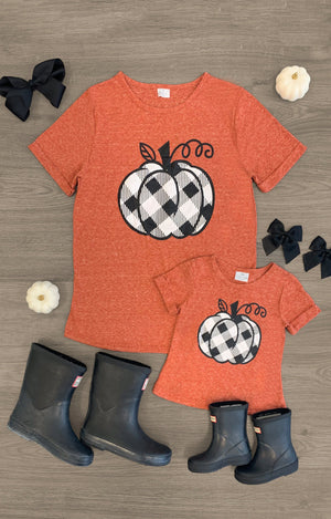 Mom & Me - Rust Plaid Pumpkin Top