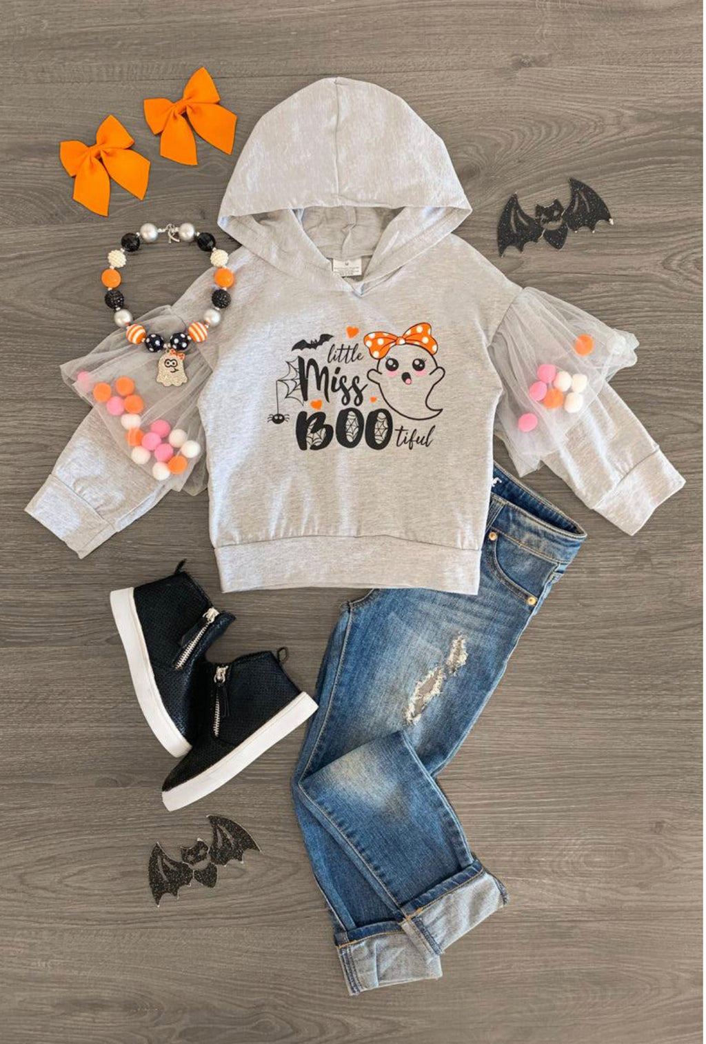 “Little Miss BOOtiful" Gray Ghost Hoodie