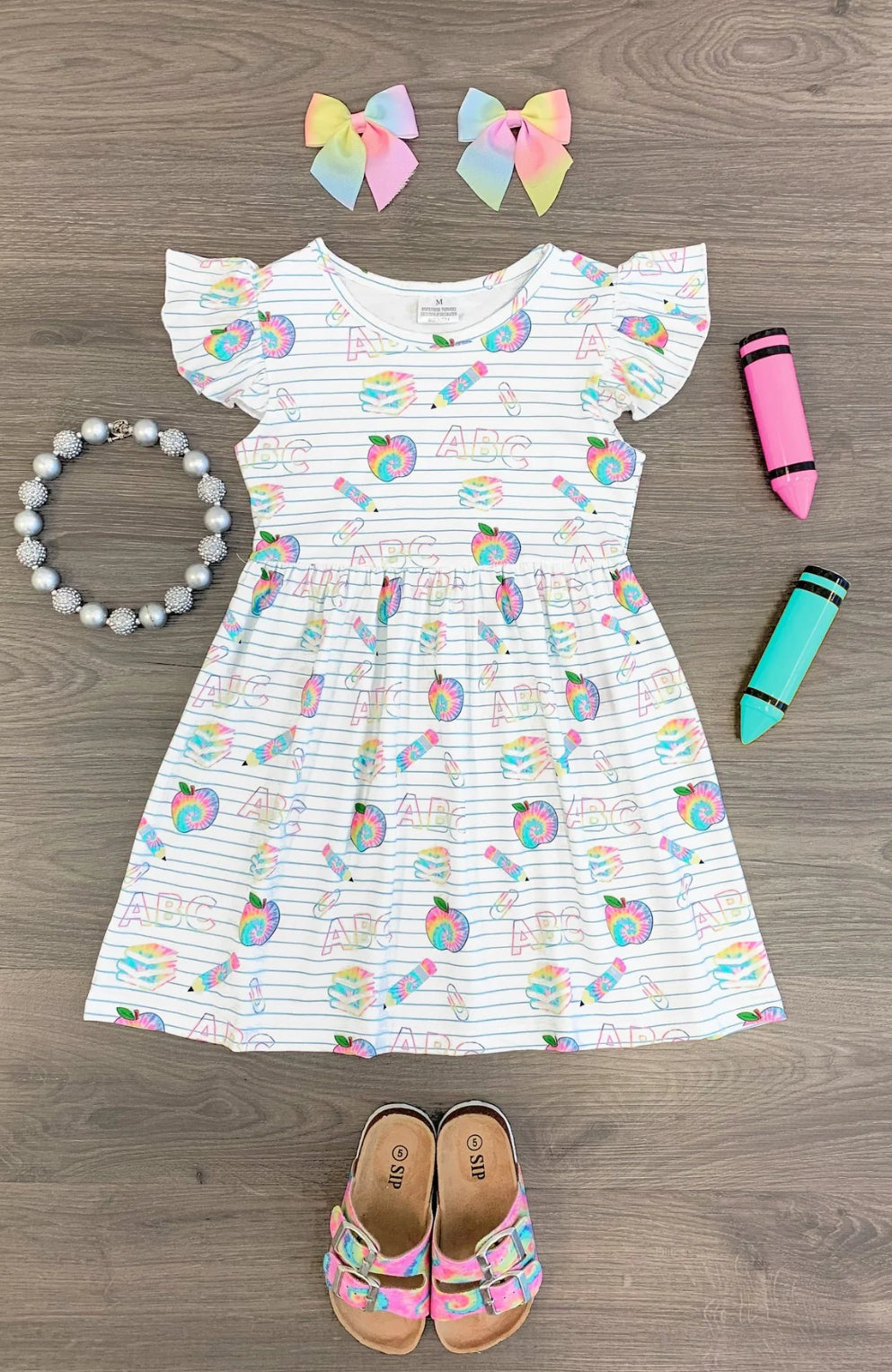 White & Rainbow Tie Dye School Dress