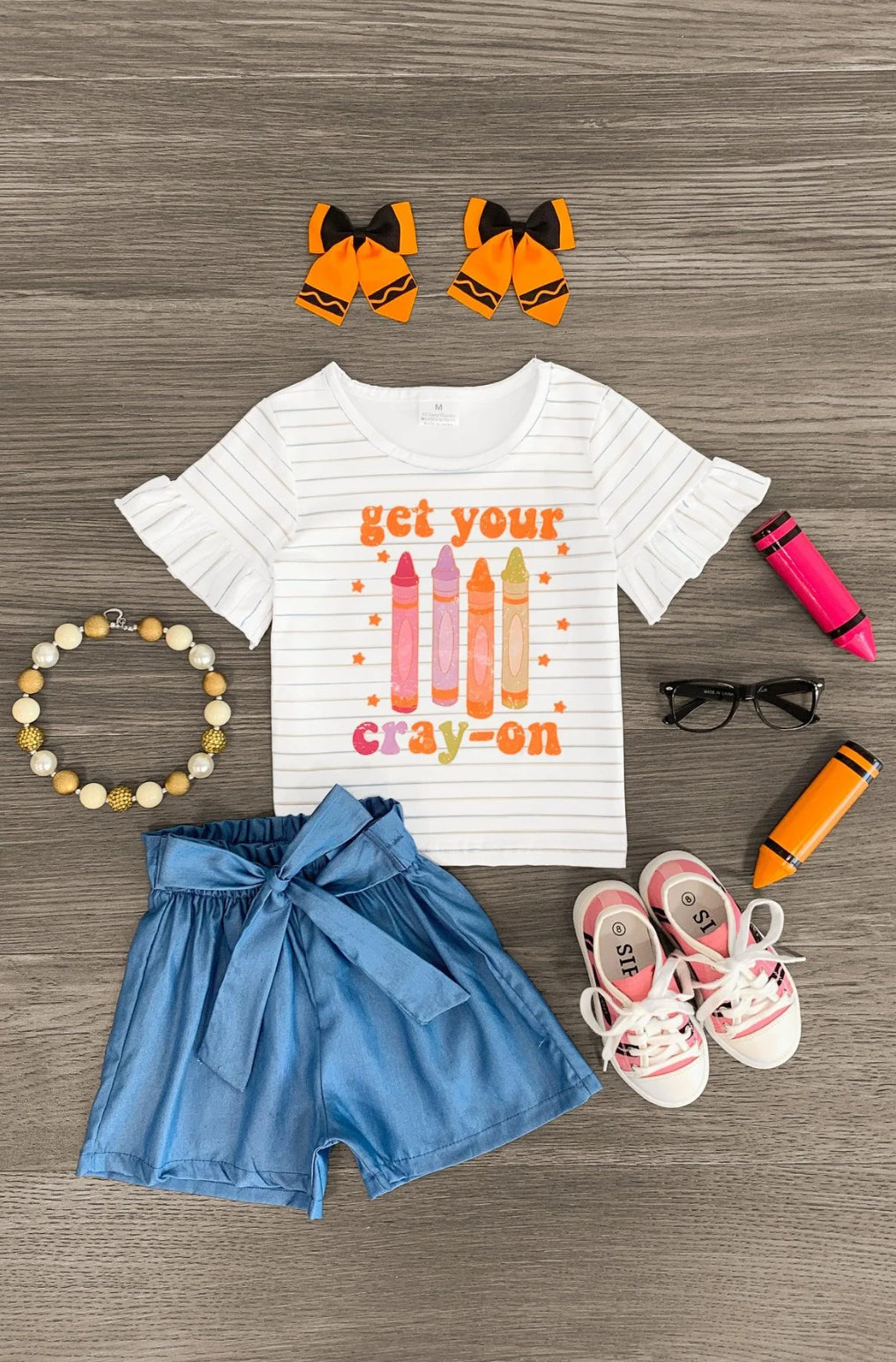 Get Your Cray-On" Chambray Tie Short Set