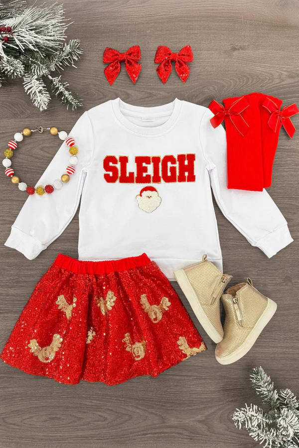 Sleigh" Red Sequin Skirt Set