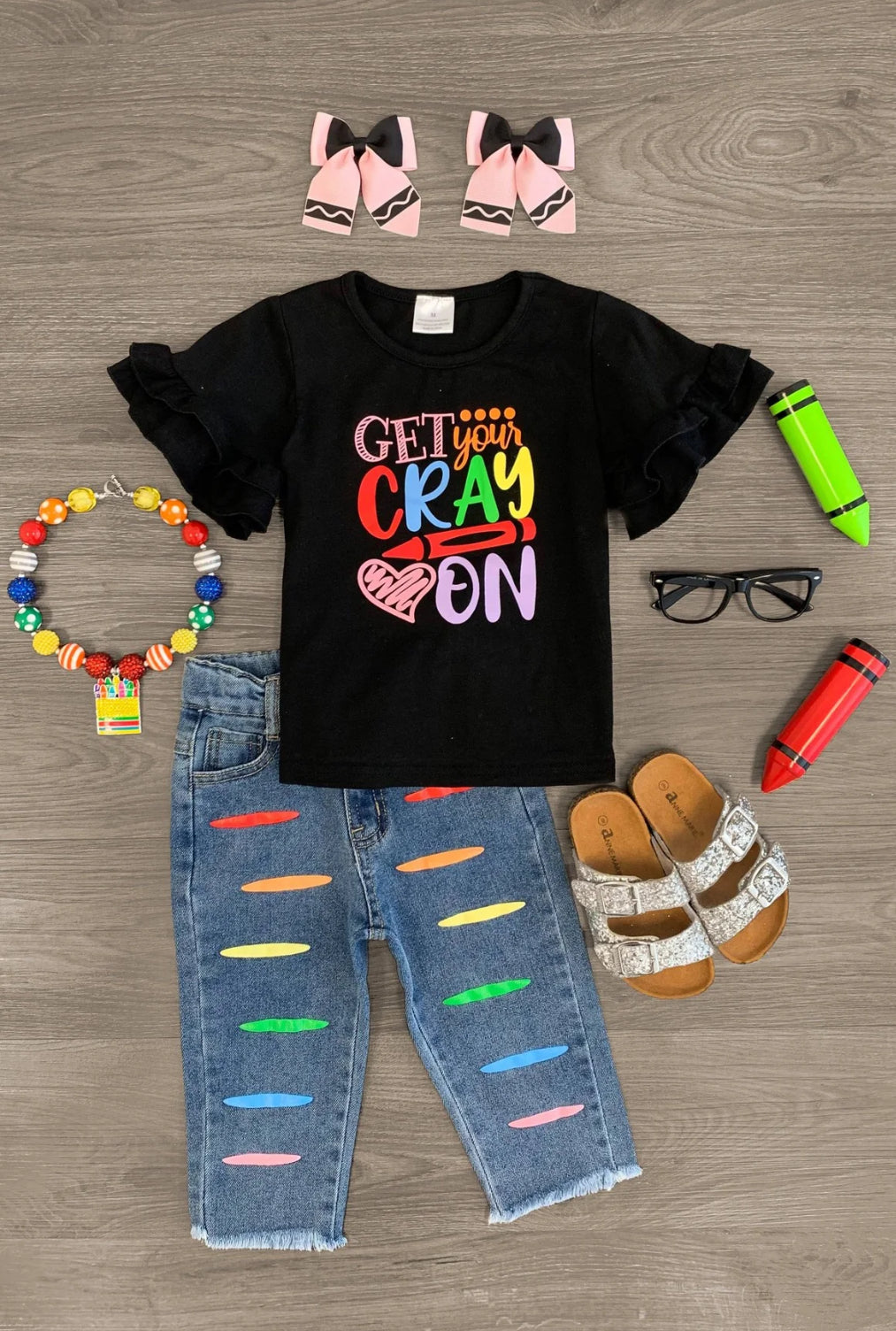 Get Your Cray On" Rainbow Denim Pant Set
