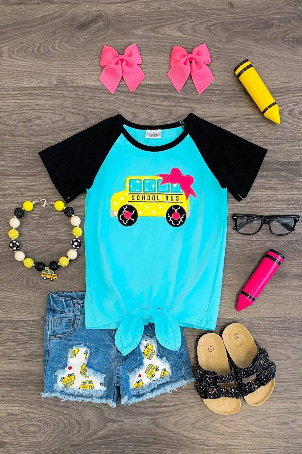 School Bus Denim Short Set