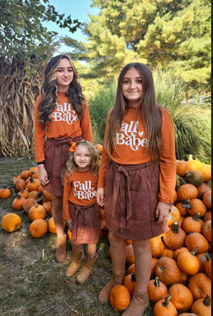 Fall Babe" Orange & Brown Corduroy Skirt Set