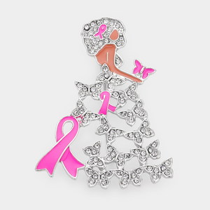 Enamel Metal Pink Ribbon Pointed Butterfly Cluster Dress Afro Girl Pin Brooch
