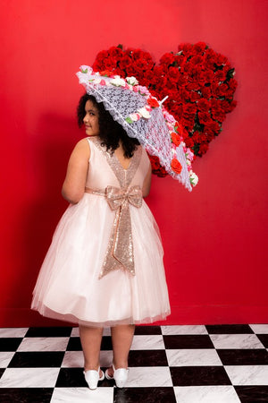 Sequins V Back & Bow Girls Plus Size Dress