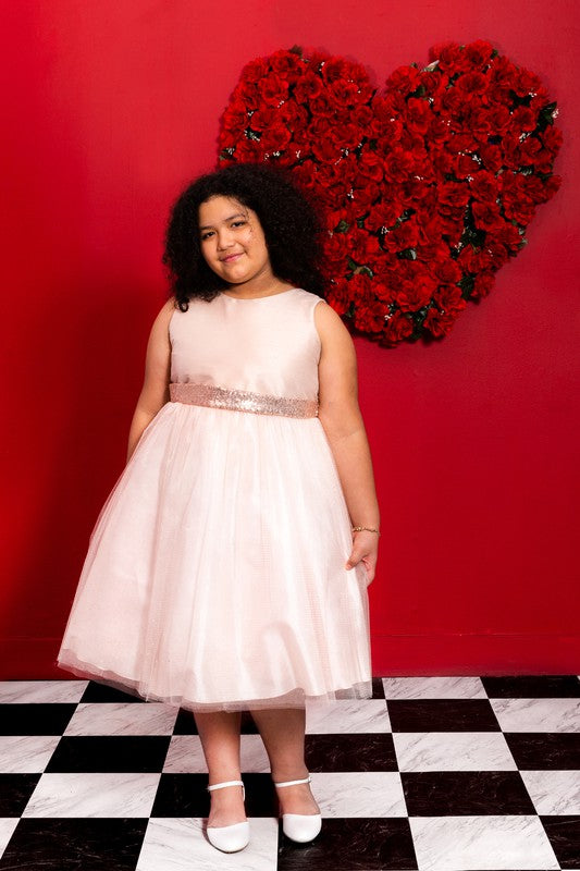 Sequins V Back & Bow Girls Plus Size Dress