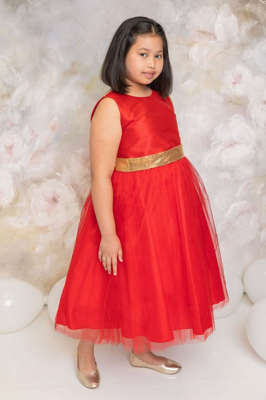 Sequins V Back & Bow Girls Plus Size Dress