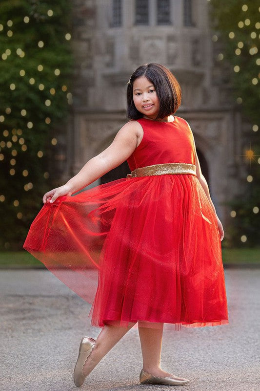 Sequins V Back & Bow Girls Plus Size Dress