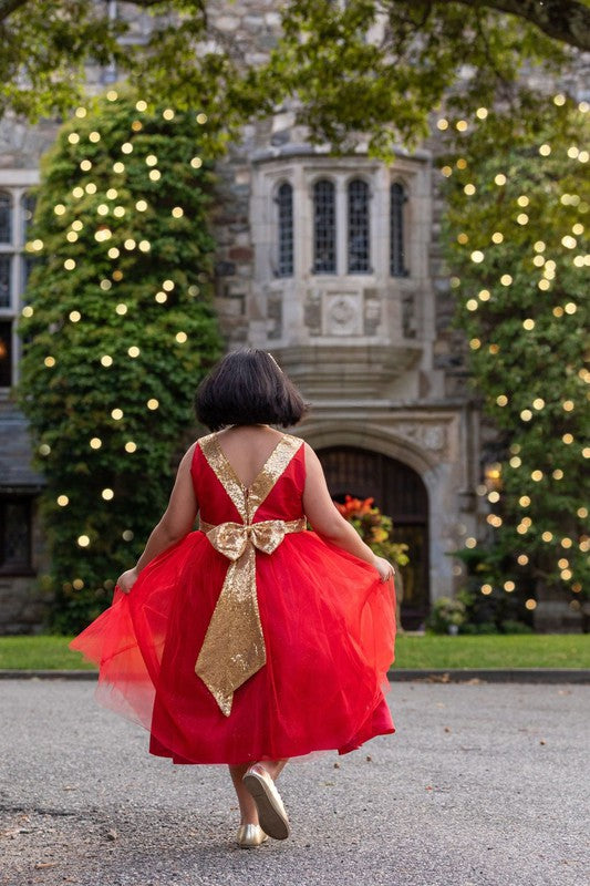 Sequins V Back & Bow Girls Plus Size Dress