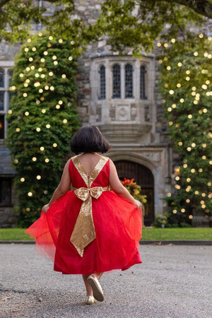 Sequins V Back & Bow Girls Plus Size Dress