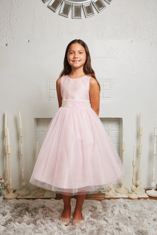 Sequins V Back & Bow Girls Plus Size Dress