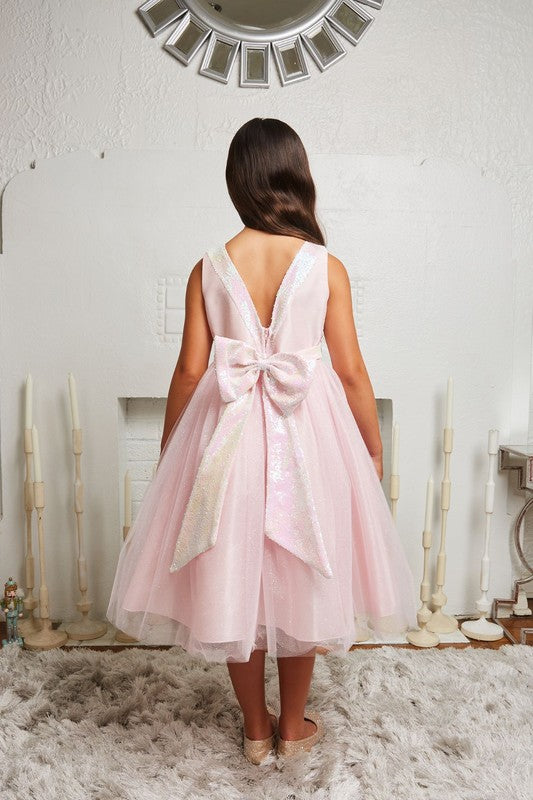 Sequins V Back & Bow Girls Plus Size Dress
