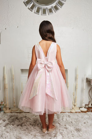 Sequins V Back & Bow Girls Plus Size Dress