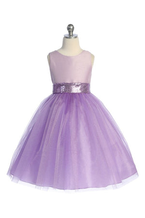 Sequins V Back & Bow Girls Plus Size Dress