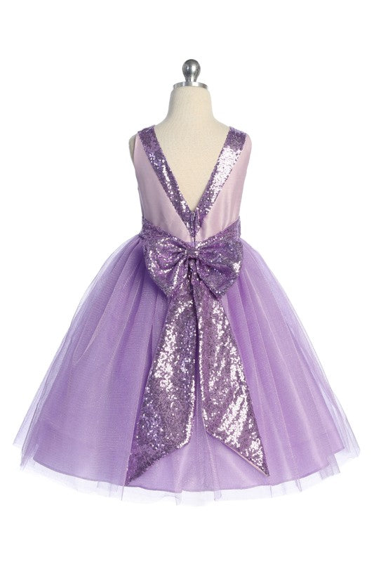 Sequins V Back & Bow Girls Plus Size Dress