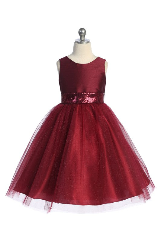Sequins V Back & Bow Girls Plus Size Dress