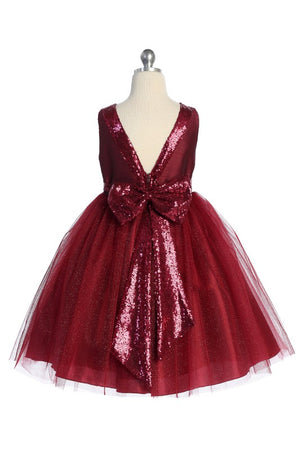 Sequins V Back & Bow Girls Plus Size Dress