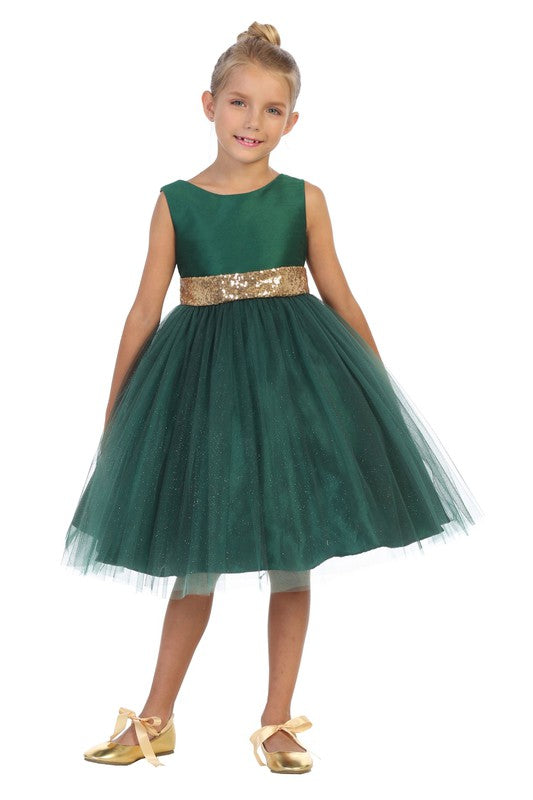 Sequins V Back & Bow Girls Plus Size Dress