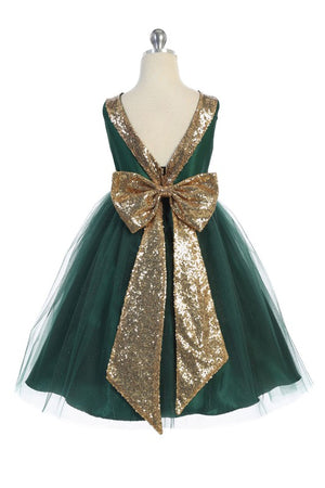 Sequins V Back & Bow Girls Plus Size Dress