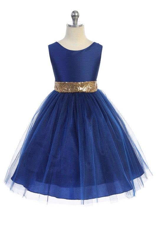 Sequins V Back & Bow Girls Plus Size Dress