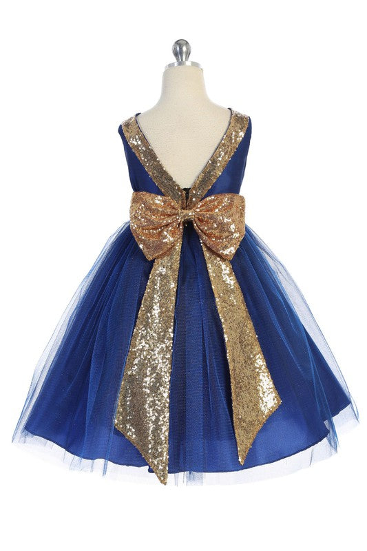 Sequins V Back & Bow Girls Plus Size Dress
