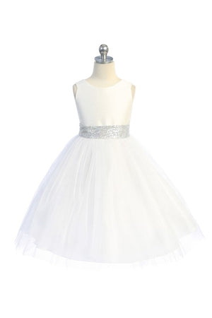 Sequins V Back & Bow Girls Plus Size Dress