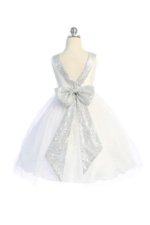 Sequins V Back & Bow Girls Plus Size Dress