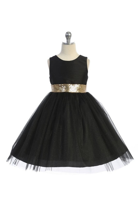 Sequins V Back & Bow Girls Plus Size Dress