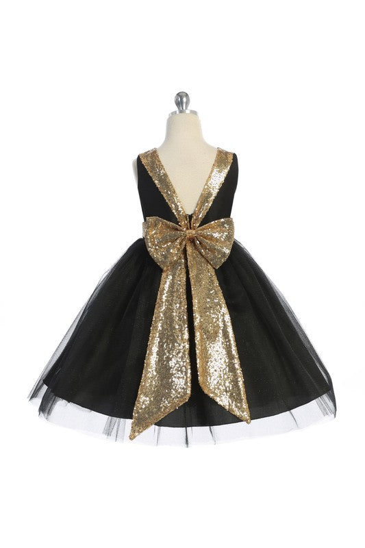 Sequins V Back & Bow Girls Plus Size Dress