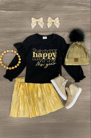 Happy New Year" Black & Gold Skirt Set