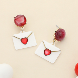 Glittered Resin Heart Envelop Dangle Earrings