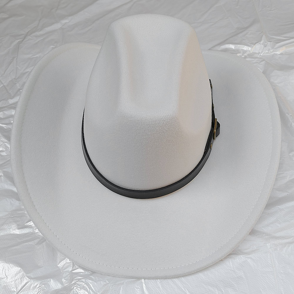 Faux Leather Belt Pointed Western Cowboy Fedora Hat