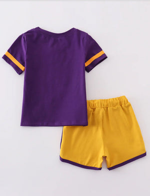 Purple Gold LSU Game Day Glitter Shorts Set