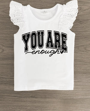 You Are Enough" White & Pink Skirt Set