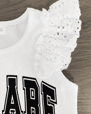 You Are Enough" White & Pink Skirt Set
