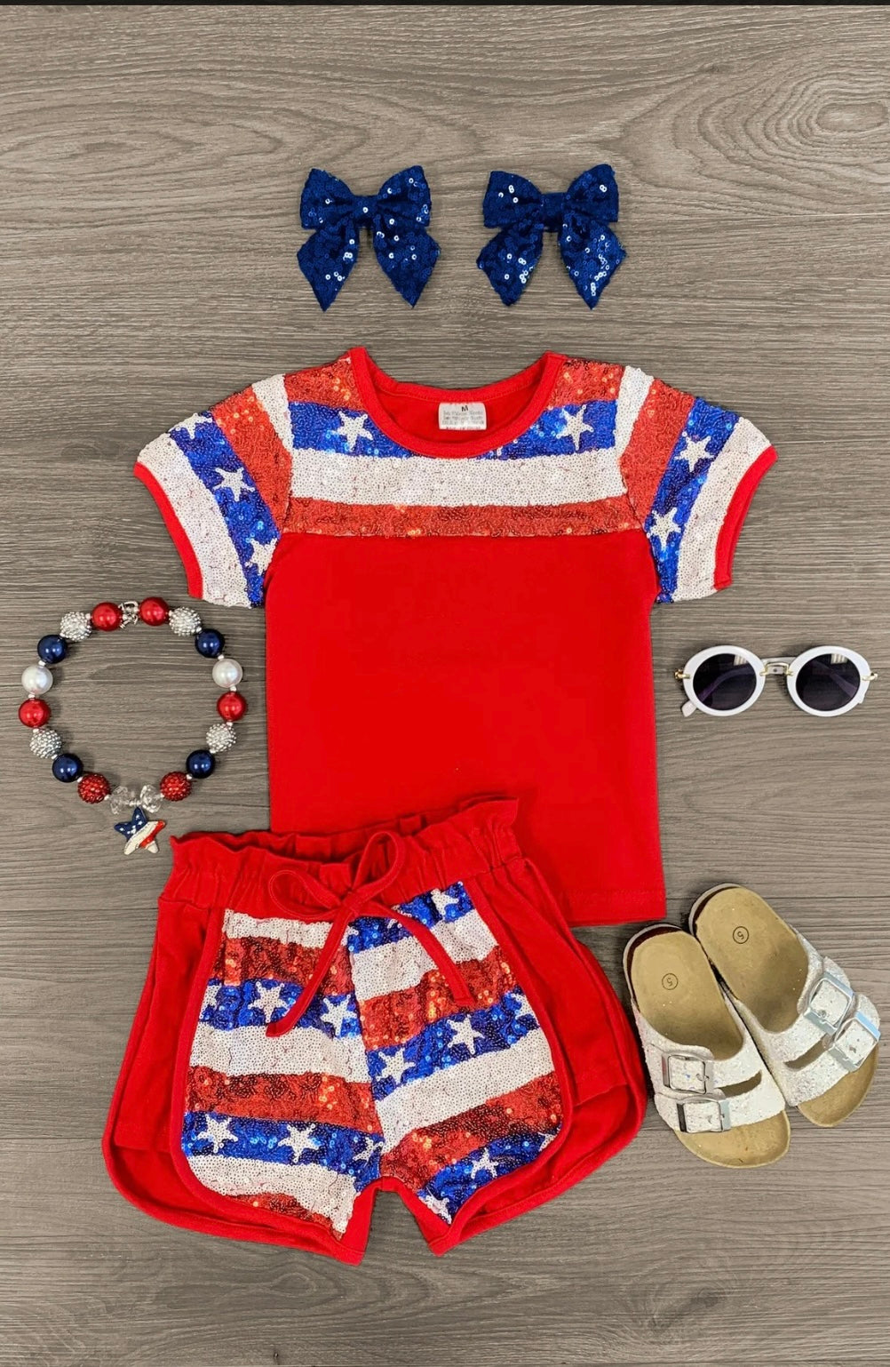 Sequin Stars & Stripes Lounge Short Set