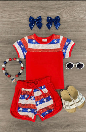 Sequin Stars & Stripes Lounge Short Set