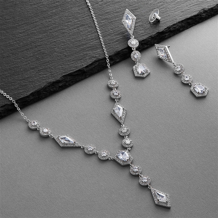 Empress & Noble Cut Cubic Zirconia Bridal Necklace & Earrings Set