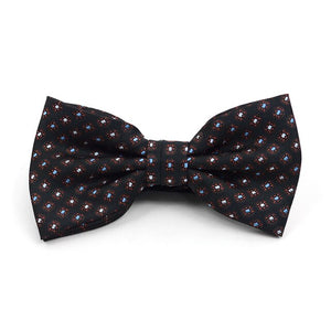 Dotted Banded Bow Tie, Matching Hanky & Black Lapel Pin Set