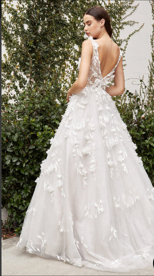 Long Sleeveless Floral Wedding Dress