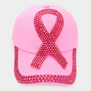 Bling Pink Ribbon Message Baseball Cap