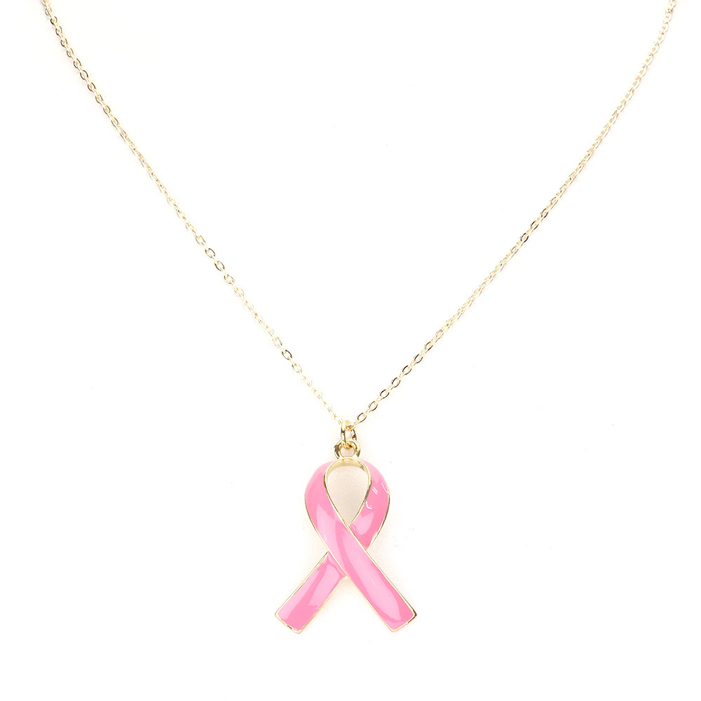 Enamel Pink Ribbon Pendant Necklace