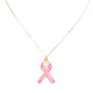 Enamel Pink Ribbon Pendant Necklace