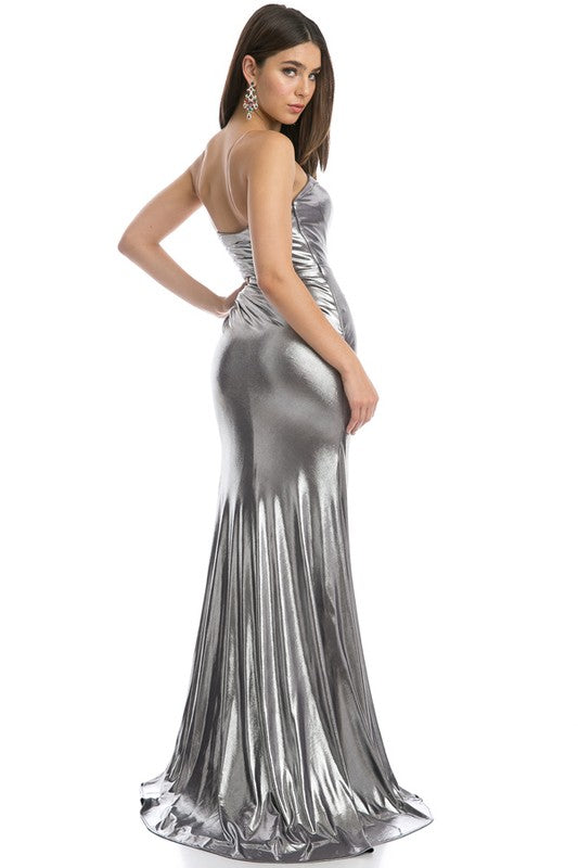 Metallic Foil Formal Dress