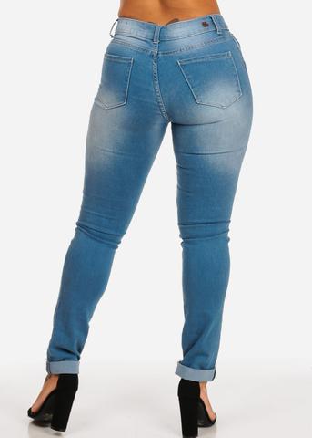 Med Wash Ripped Skinny Jeans