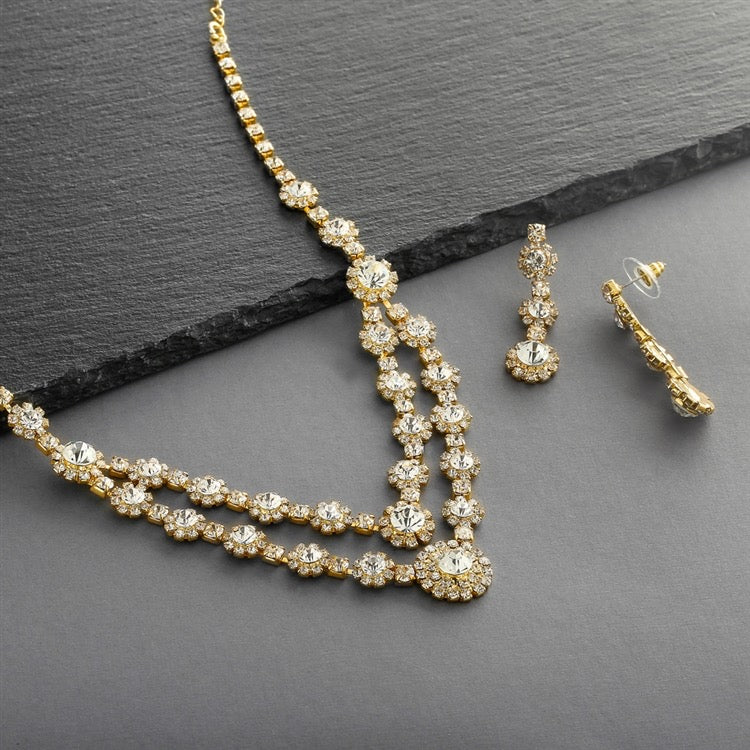 Regal Two Row Rhinestone Neck Set