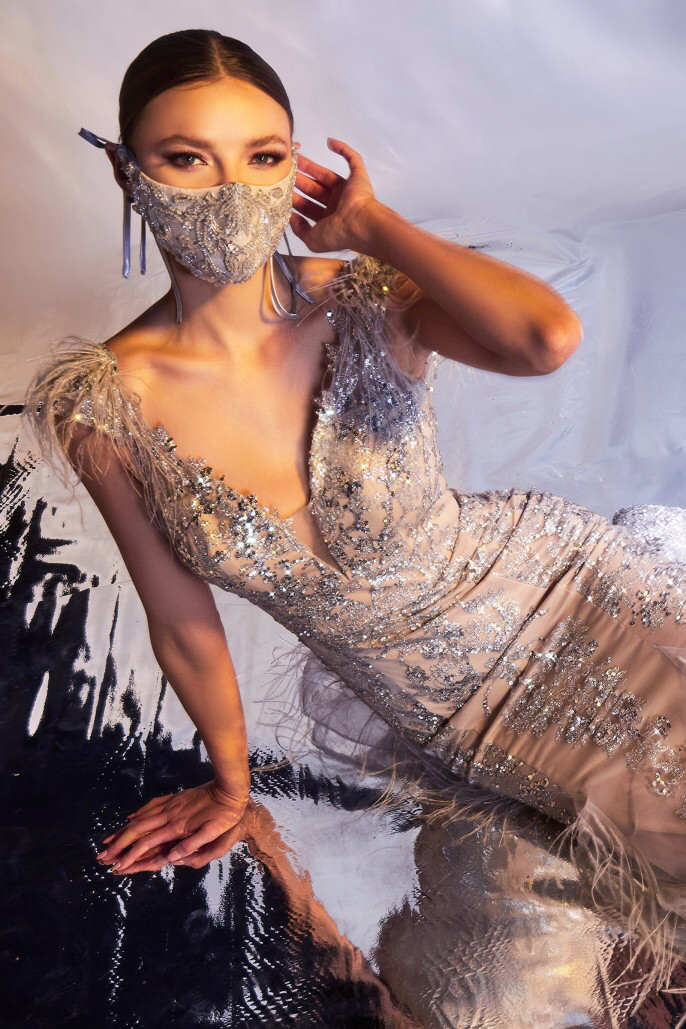 FEATHERED MERMAID EVENING GOWN